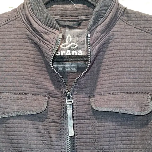 prAna Minx Bomber Jacket S pockets black textured stretchy warm mock collar zip