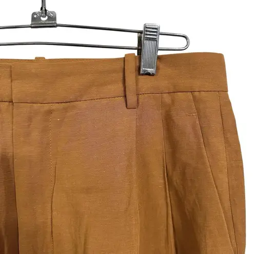 ZARA  Women's Sz L Orange Pleated Flat Front Pants High Rise Straight Leg