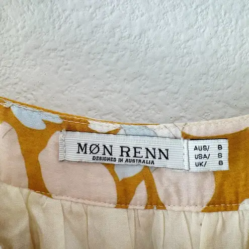 Mon Renn Floral Tiered Maxi Dress Yellow White Tie Straps Size Small