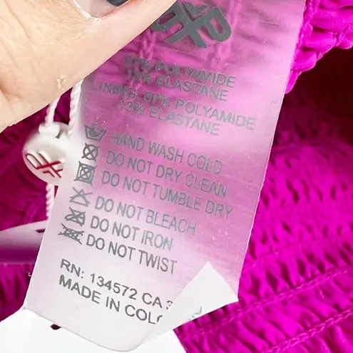 PQ Fuchsia Smocked Off Shoulder Pink Bikini Top Size Small S NWT