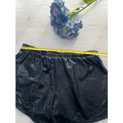 Black Shiny Shorts Women's Large Elastic Waist Drawstring Casual