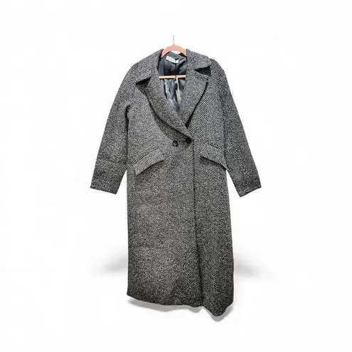 COMMENSE Essential Versatile Long Trench Coat Grey Herringbone XS Oversized NWT Black