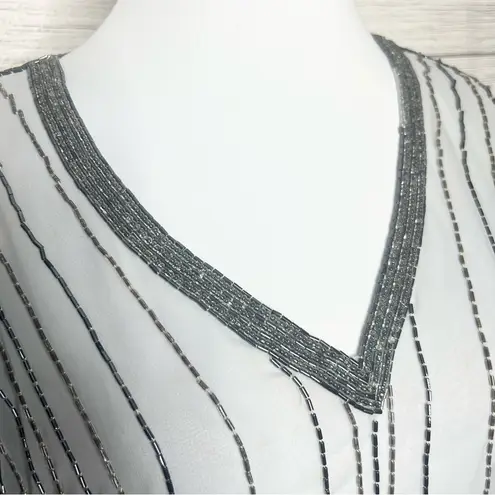 Vintage Sheer Beaded Silver Gray Dolman Sleeve Blouse Top Shawl One Size Size M