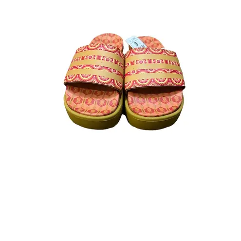 Adidas  Platform Slides Women's Size 5 Orange Pink Geometric Print Comfort thumbnail 2