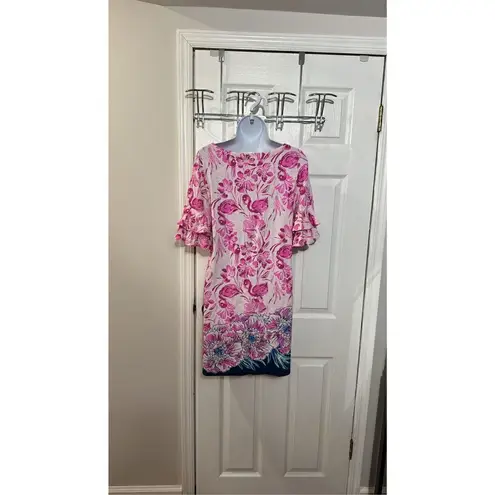Lilly Pulitzer  Lula Dress Coral Reef Tint Flamingle Engineered Waffle sleeves S thumbnail 2