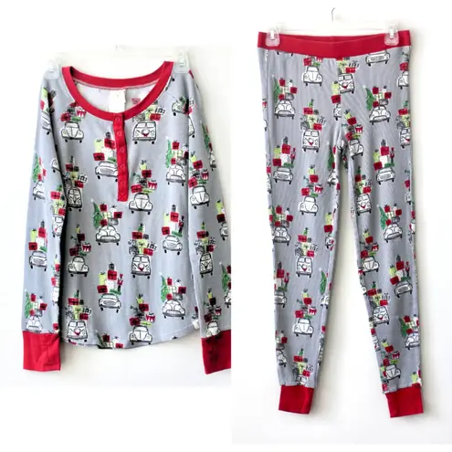 Munki Munki Grey Christmas Winter Holiday Car Long-Sleeve Pajama Set Small
