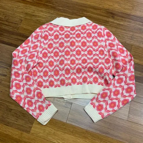 Baevely Women's Floral Knit Cardigan Sweater Cream Pink Retro Style Size Medium Pink