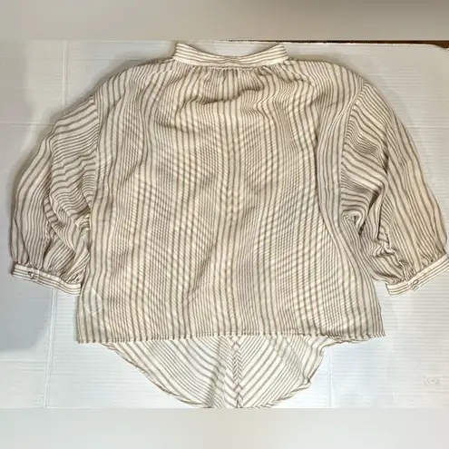 Habitual Women’s Tan Beige Long Sleeve Sheer Front Knot Blouse Small