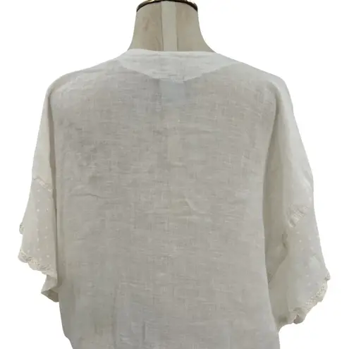 Sunday Saint Tropez Coverup Dress Linen Dolman Sleeve Smocked Cream One Size White Size undefined