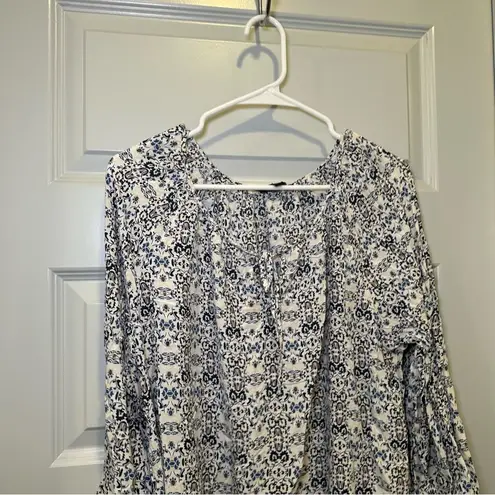 Fred David  Blue/White Boho Print 3/4 Sleeve Blouse 2X