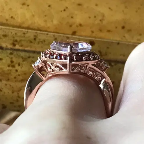 Rose De France Amethyst Red Garnet Sterling Silver Heart Ring Size 6