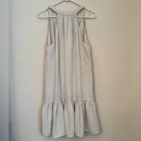 Maven West Linen Blend Sleeveless V-Neck Ruffle Hem Dress Size Small Beige Boho - Image 2