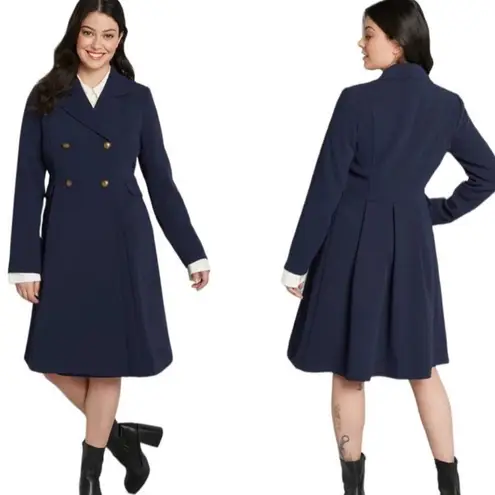 Modcloth NWT  Along for the Ride‎ Navy Blue Crepe Coat Size MEDIUM - Image 2