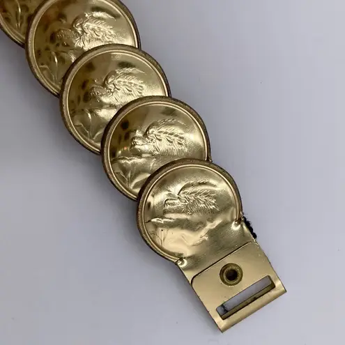 Vintage 80s Gold Coin Medallion Embossed Disc Stretch Belt One Size Boho Glam