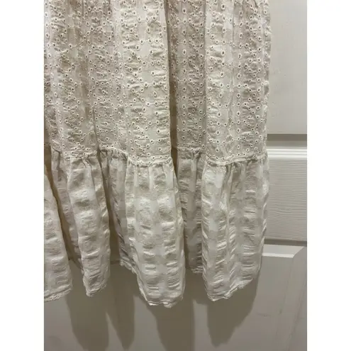 Carly Jean Los Angeles Khaki & White Checkered Eyelet Flutter Sleeve Mini Dress