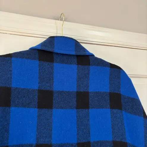 Pendleton VTG Blue Black Buffalo Check Cape Poncho Plaid 100% Wool Button Up