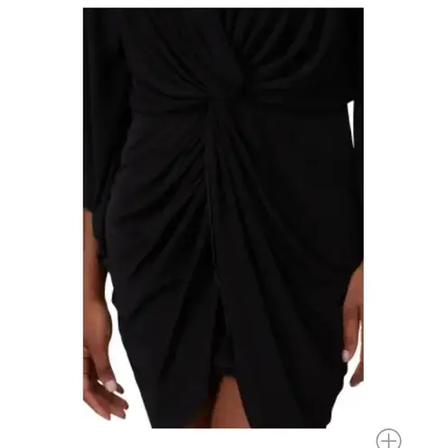 MISA Los Angeles Teget Draped Twist Front Bell Sleeve Mini Dress: Navy Blue