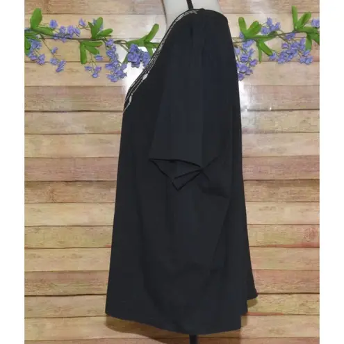 Bob Mackie Wearable Black Short Sleeve Blouse Top Size 2X Silver Necklace Design