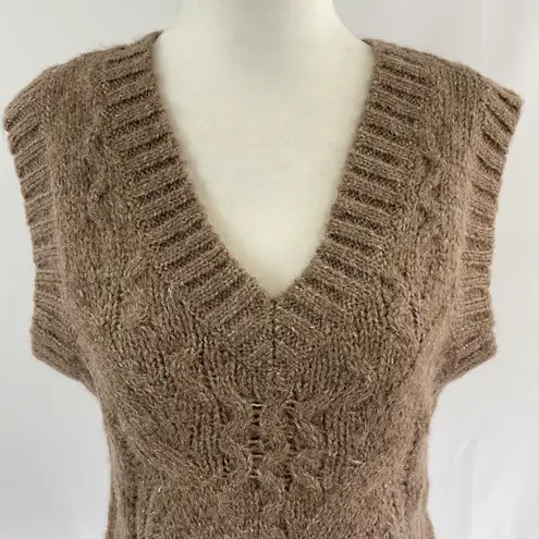VERO MODA New Cable Knit V-Neck Sweater Vest Briella Brown Fossil