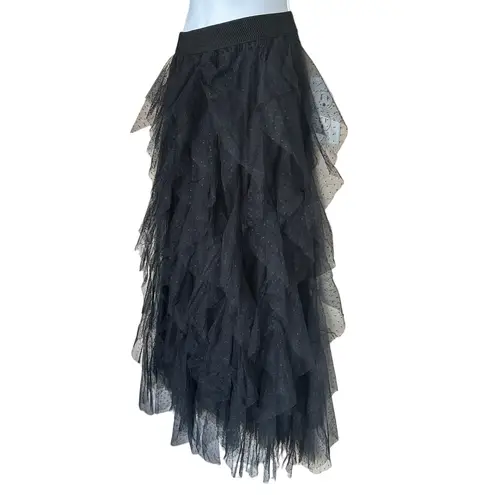 Tulle Tiered Maxi Skirt Black SMALL Dark Romantic Fairy Disco Cowgirl Full NEW