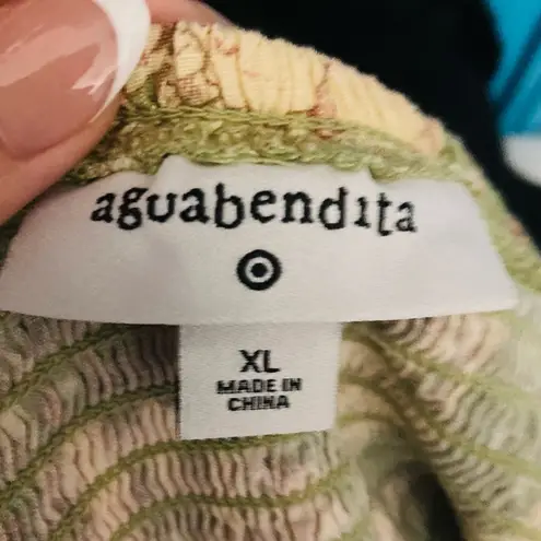 Agua Bendita x Target pale green floral tiered knee length dress. XL