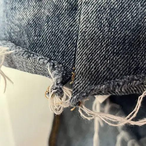 Free People We The  Skirt Denim Mid Length Blue Button Zip Midi Distressed Split