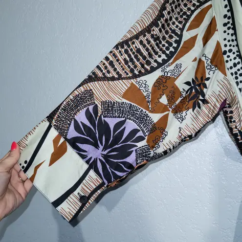 New Q|Neel Nordic Design White Printed Silk Blend Shift Dress Size 16 Multiple