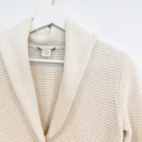White + Warren Shawl Collar Snap 3/4 Sleeve Knit Cardigan Sweater Cream Small