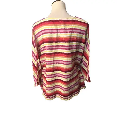 For Cynthia Linen Cynthia Striped Red Orange Multicolor Linen Blend Boxy Fit Top size xl
Co