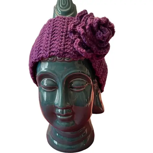 NWTâpurpleâhand crochetedâearâwarmerâheadbandâw/largeâcrochetedâflower Purple