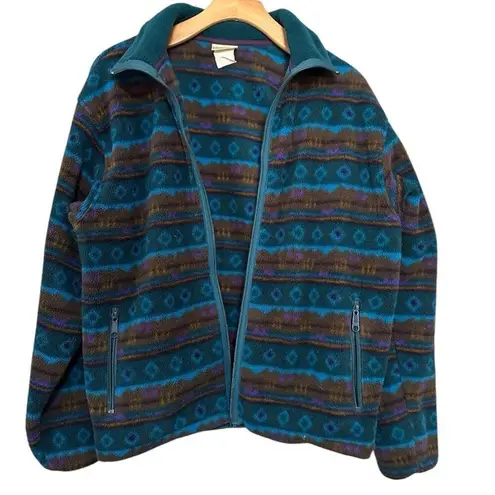 L.L. Bean Vintage Womens Size M Blue Tribal Southwestern Fleece Full Zip Jacket Size M