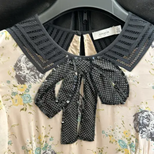 Coach  Embroidered Prairie Dog Rose Dress Black Sequin Bow Dress Size 0