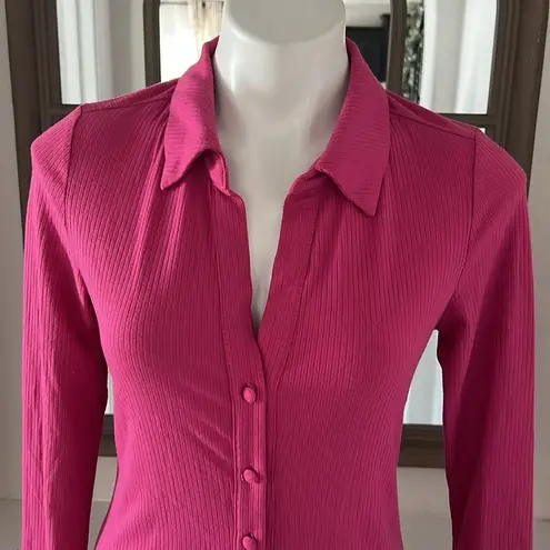 AFRM Ribbed Knit Collared Long Sleeve Button Front Shirt