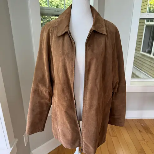 Vintage Phase Two Camel Suede Leather Shirt Jacket Shacket Sz Large Tan