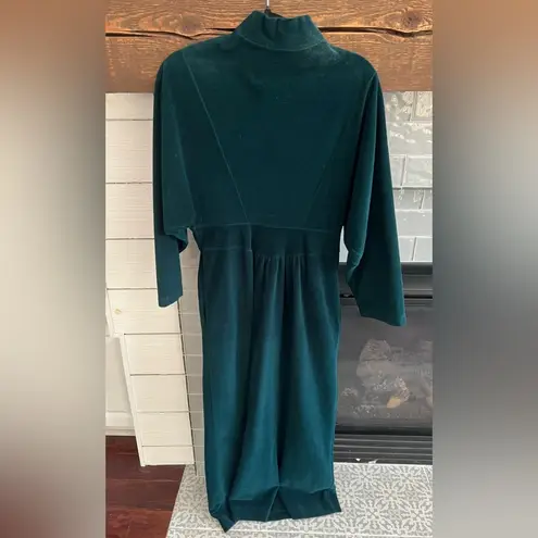 Vintage Vanity Fair House Coat Robe Green Velour Pockets Embroidered Medium