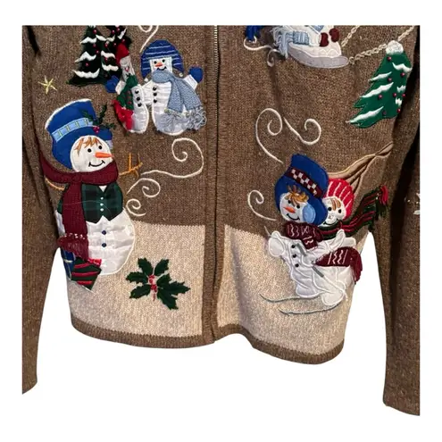 Vintage Planet & Company Cardigan Sweater with Snowman Design Brown Size M - Image 3