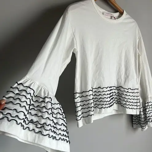 See By Chloe Luxury White Bell Long Sleeve Decorated Boxy Top French Style