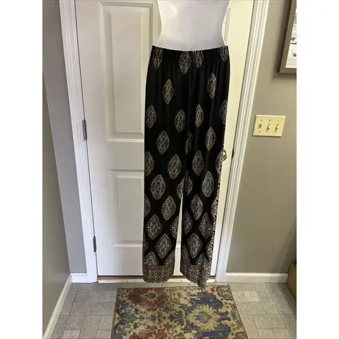 Susan Graver Black Abstract Shapes Side Stripe Pull-on Liquid Knit- Small (Tall)