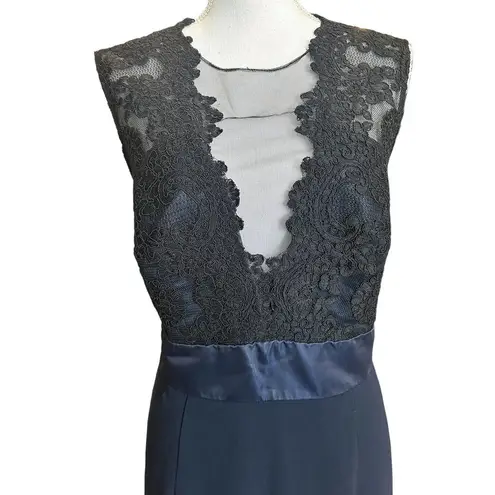 THEIA Deep Midnight Sheath Lace Illusion Dress Blue Size 16