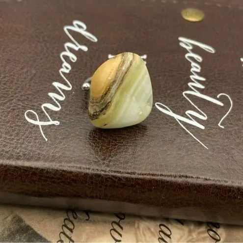 Handcrafted Tumbled Striped Oregon Coast Agate Stainless Steel Open Back Ring