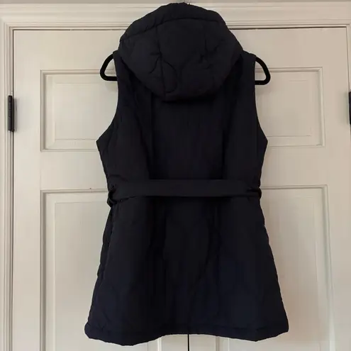 Poetry Navy Blue Hooded Quilted Belted Longline Puffer Vest Size 14