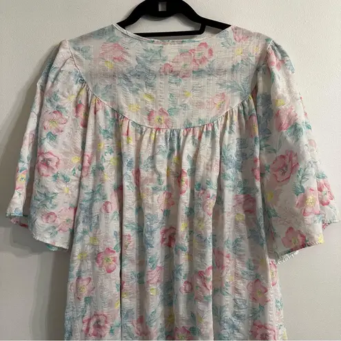 Aria Vintage Nightgown Women’s 1X Floral V-Neck Dress with Pink Ribbon cottage