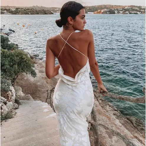 Rat & Boa Primrose Dress Cowl Cross Back XS Long Maxi Bride Formal Wedding Guest White