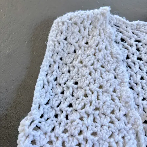 Handmade Vintage 1970s White Hand Knit Crochet Open Sweater Vest Womens XS