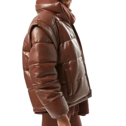We Wore What NWT Snap-Off Sleeve Faux Leather Puffer Jacket