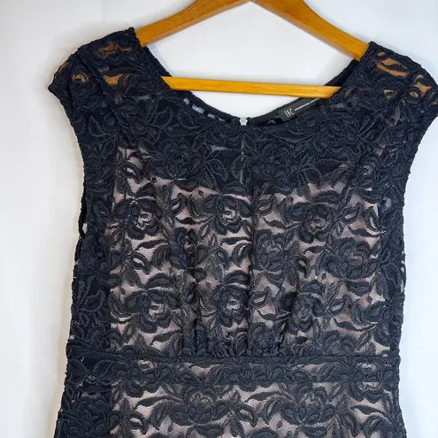 INC International Concepts Black Lace Overlay Fit & Flare Cap Sleeve Dress Sz 10