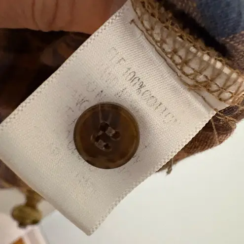 Hidden Alley Brown Blue Plaid Short Sleeve Button Down Shirt Dress Cotton Sz M