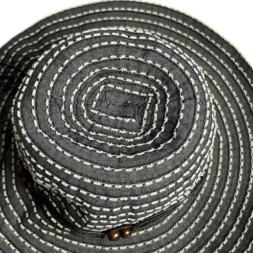 REI Black White Striped Sun Hat Beaded Accent Packable Summer Beach