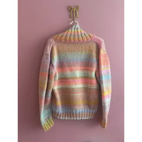 Gorgeous Handknit Pastel Rainbow Knit Sweater XS/S Blue