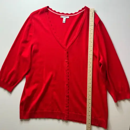 Isaac Mizrahi Isaac Mizrahi Live! Scalloped Trim Red Cardigan XL Button Front Sweater Holiday - Image 8